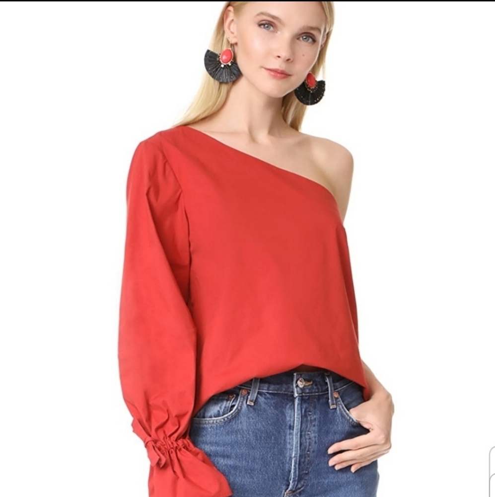 Tanya Taylor Voile Anka One Shoulder Asymmetric Red Top Size 10 - Picture 2 of 7